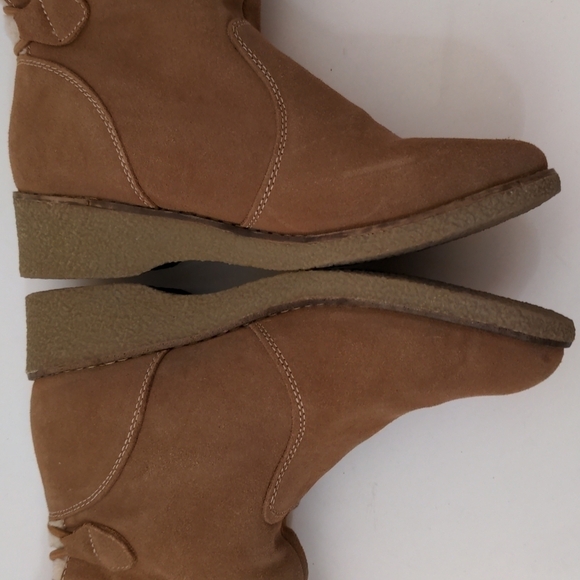 land's End Chalet Cognac Suede Leather Faux Fur Boots 7D - Picture 5 of 10